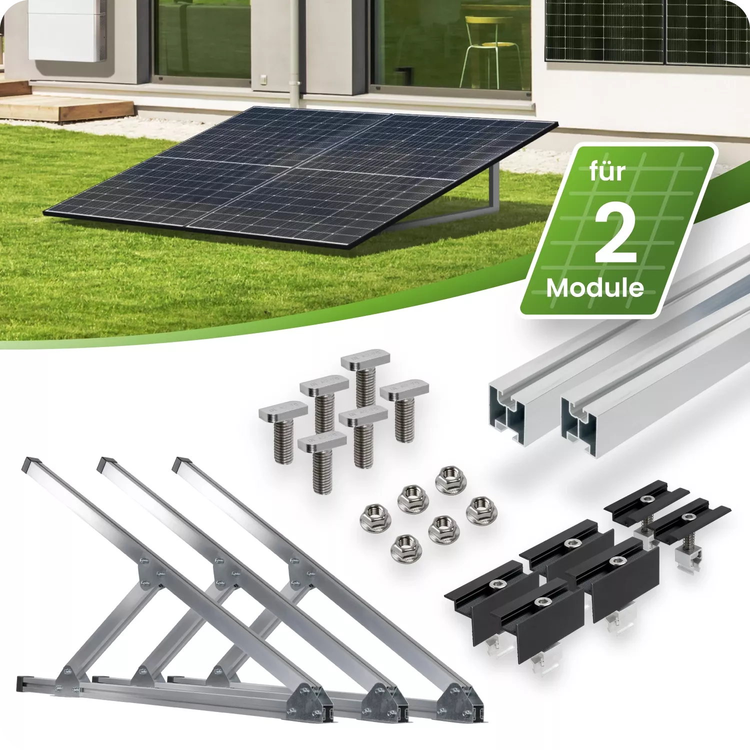 Set de montage pour centrale électrique de balcon pour jardin, toit plat et mur.