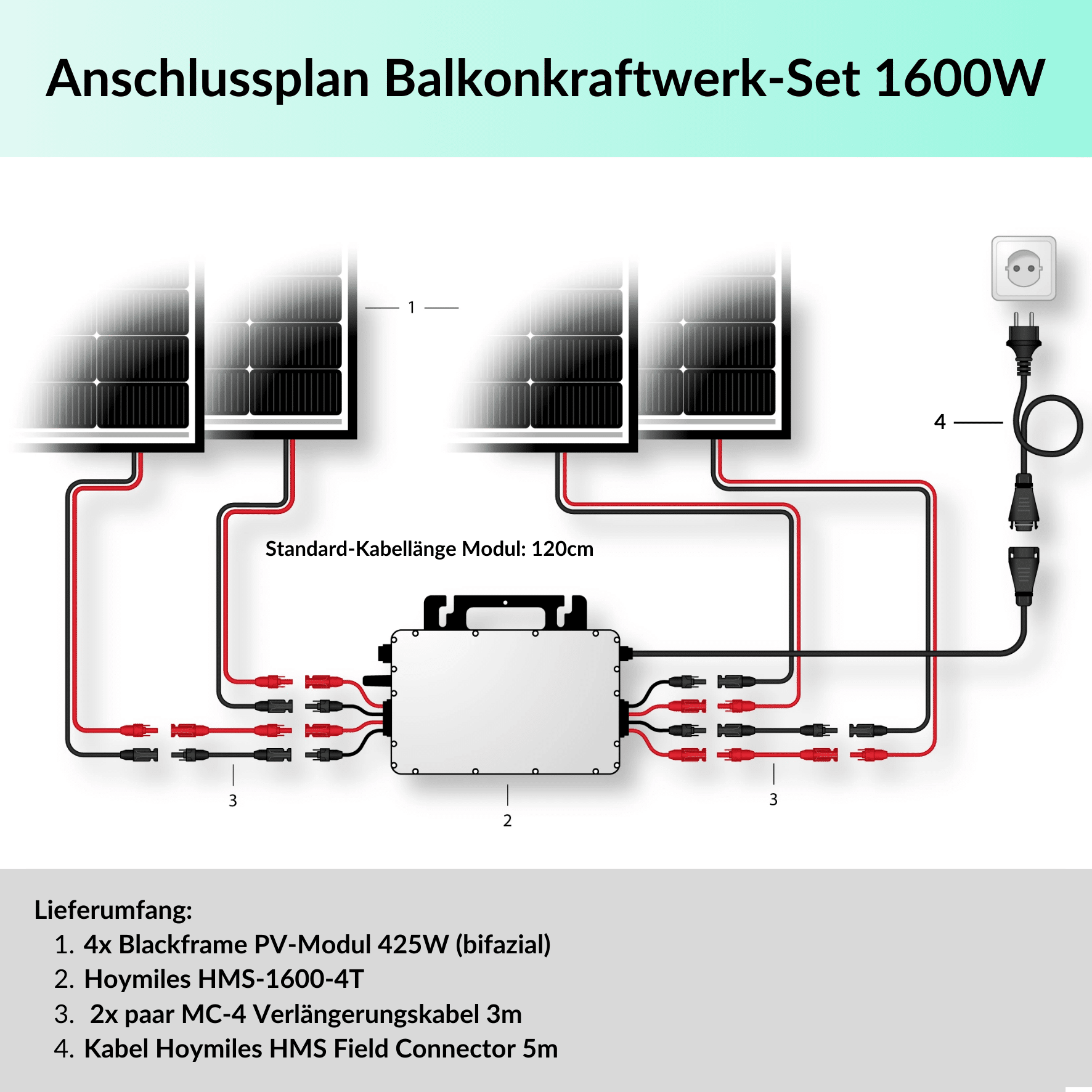 Centrale électrique pour balcon 1600W kit complet - Schéma de raccordement