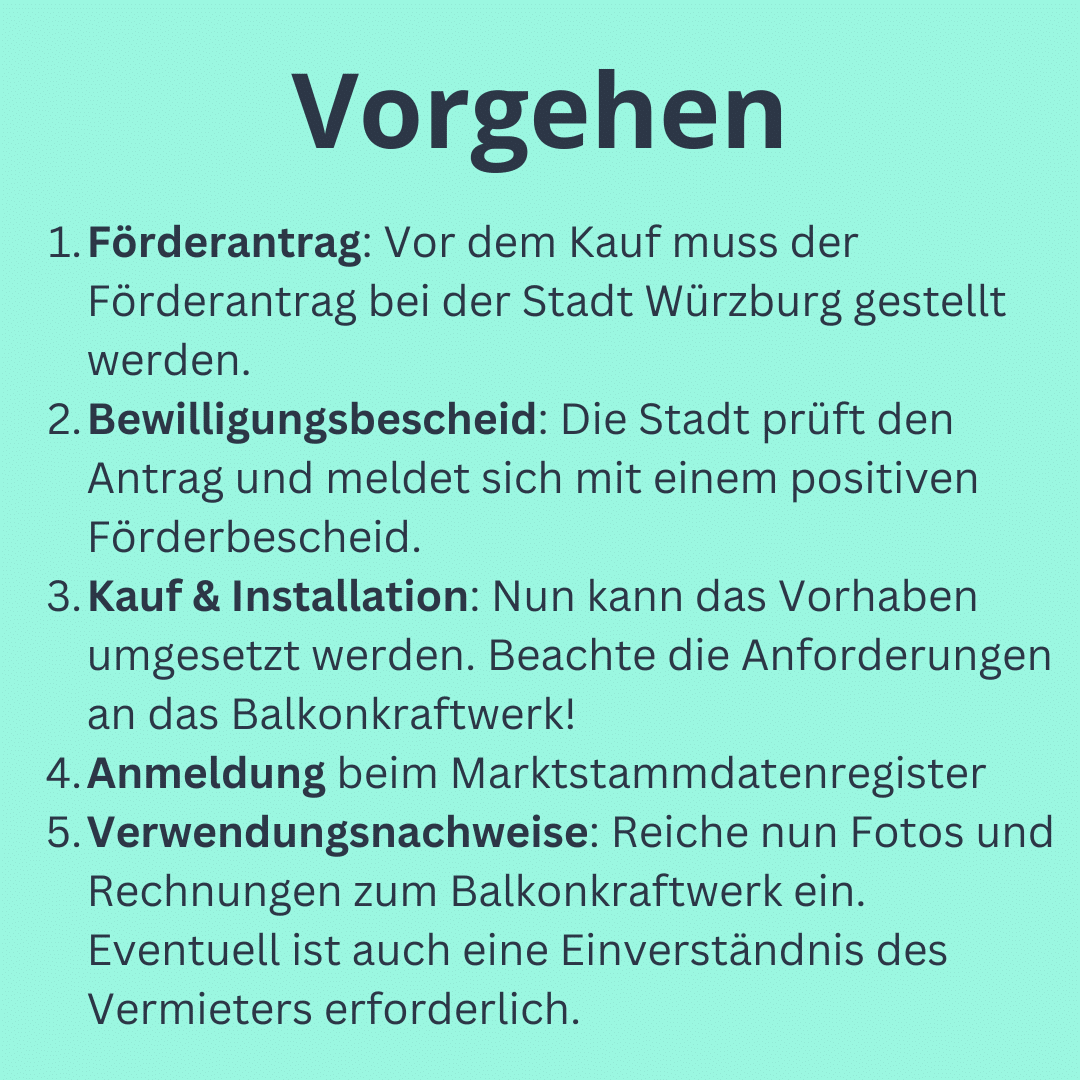 Procédure pour obtenir 200€ de subvention pour une centrale électrique sur balcon de la part de la ville de Würzburg.