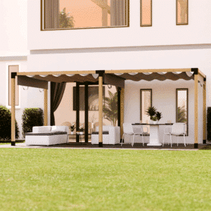 Pergola Abri de terrasse double autoportant et toit en toile coulissant 2