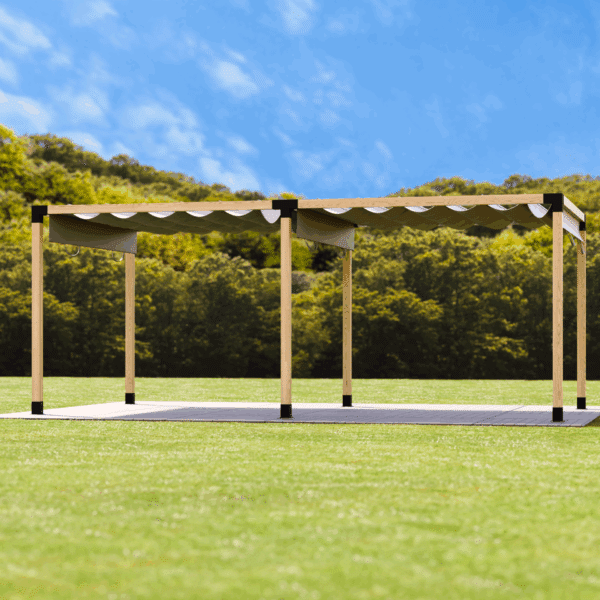 Pergola Abri de terrasse double autoportant et toit en toile coulissant 3
