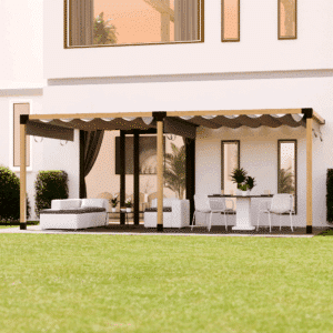 Pergola Abri de terrasse double avec fixation murale et toit en toile coulissant 2
