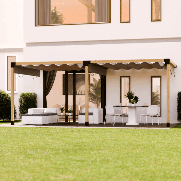 Pergola Abri de terrasse double avec fixation murale et toit en toile coulissant 2