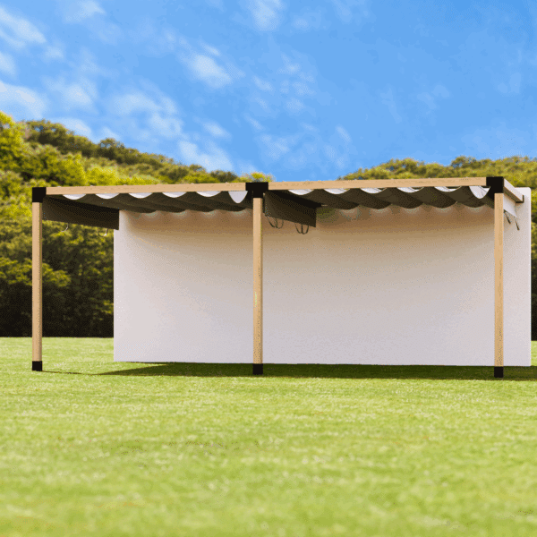 Pergola Abri de terrasse double avec fixation murale et toit en toile coulissant 4