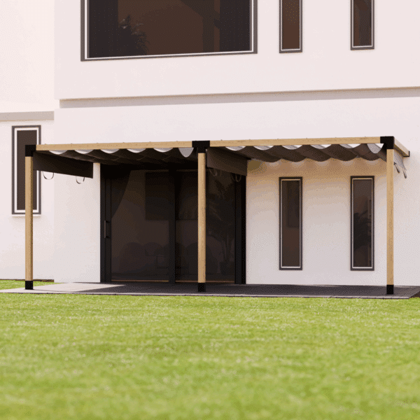 Pergola Abri de terrasse double avec fixation murale et toit en toile coulissant 5