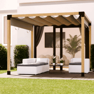 Pergola Abri de terrasse2ng autoportant avec toit en toile coulissant 2