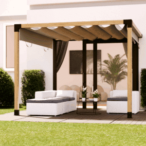 Pergola Toiture de terrasse avec fixation murale et toit en toile coulissant 2